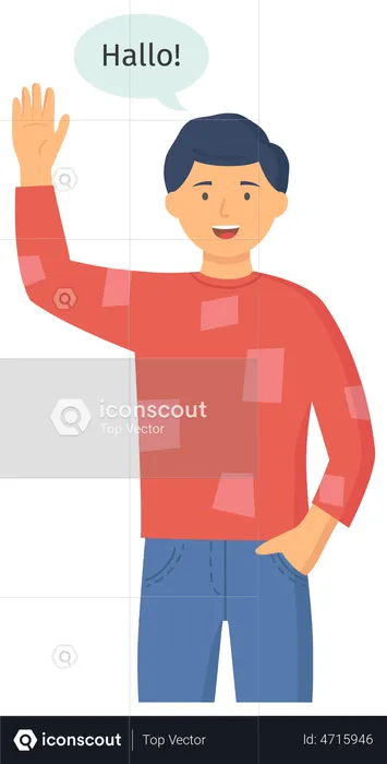 Young dark haired man in casual clothes say hello  Illustration