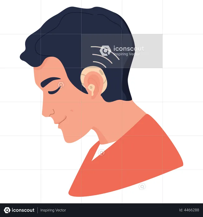 Young deaf man with hearing aid  Illustration