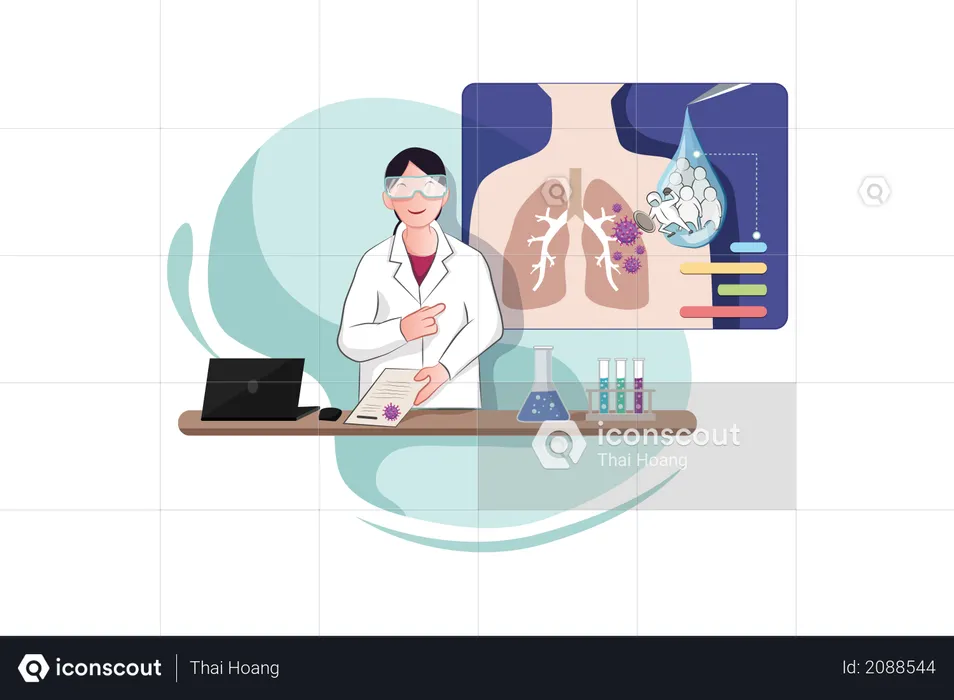 Young Doctor Presents Virus Vaccine in Lab  Illustration