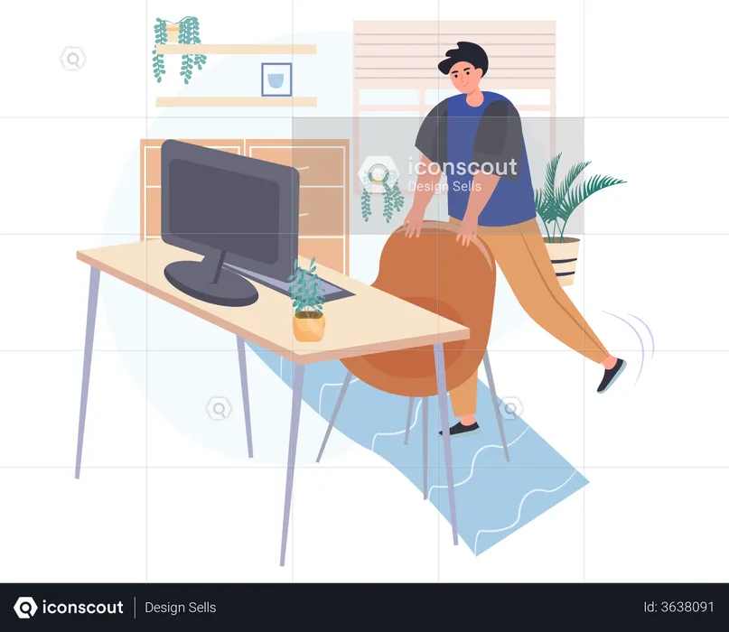 Young employee doing body stretch near the work desk  Illustration