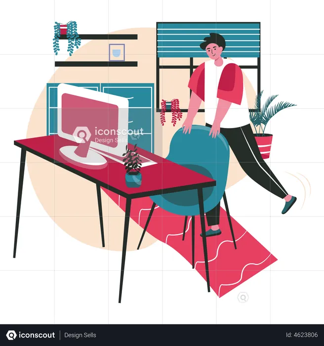 Young employee doing body stretch near the work desk  Illustration