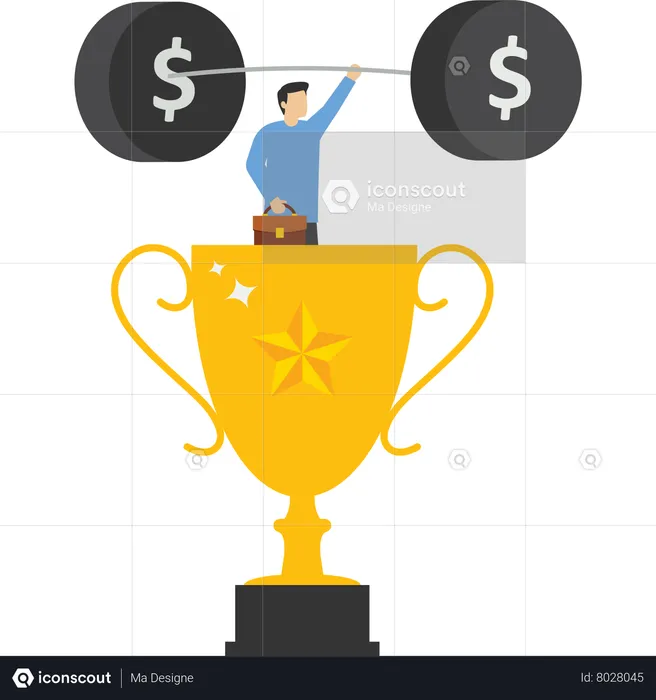 Young employee is a financial weightlifting champion  Illustration