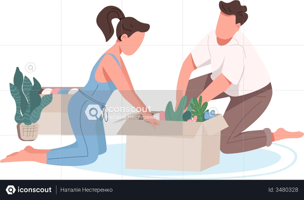 Young family doing planting  Illustration