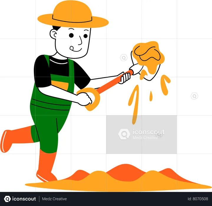 Young farmer digging soil  Illustration