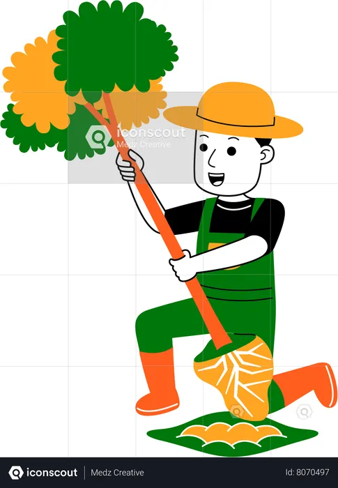 Young farmer planting tree  Illustration