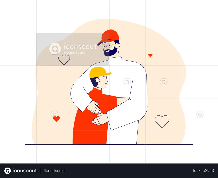 Young father and son hugging eachother  Illustration
