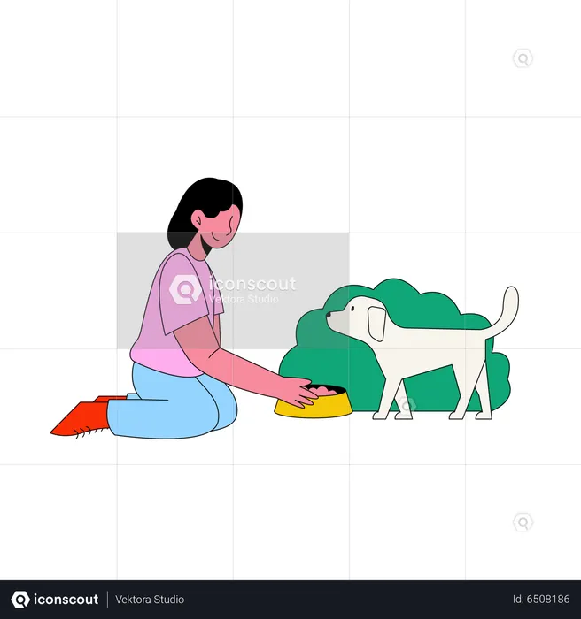 Young Female Feeding Dog  Illustration