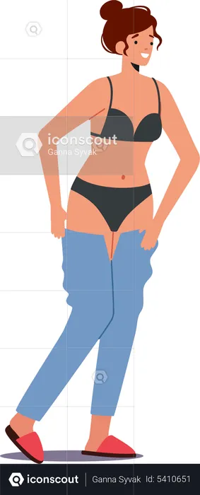 Young Female Put on Jeans at Morning  Illustration