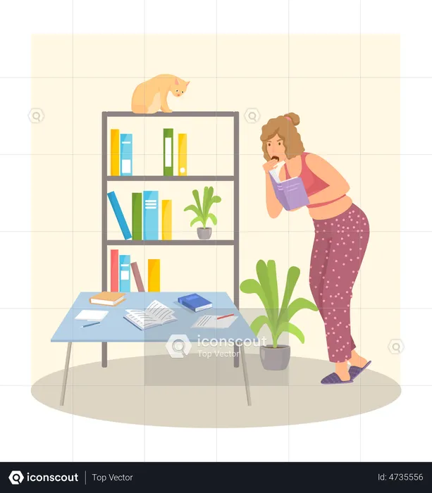 Young Female reading book  Illustration