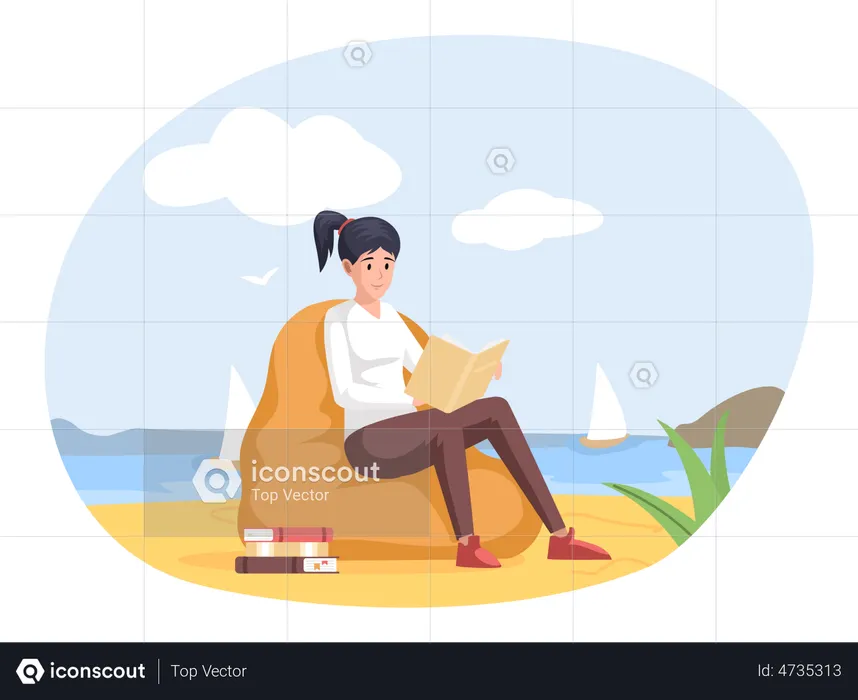 Young female reading book  Illustration