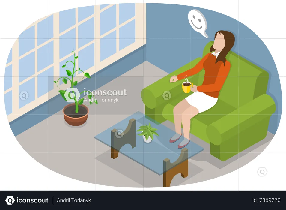 Young female sitting on sofa and taking rest  Illustration
