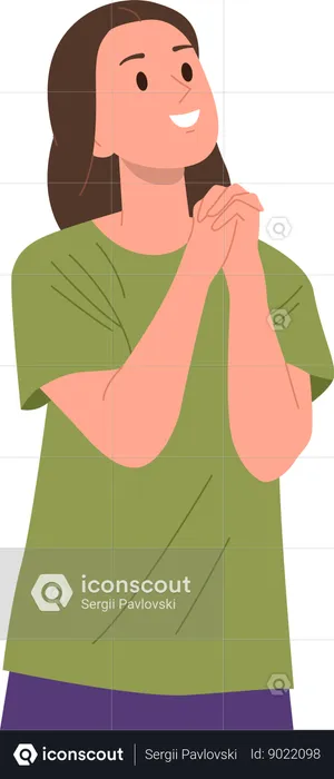 Young female with folded hands asking god for help  Illustration