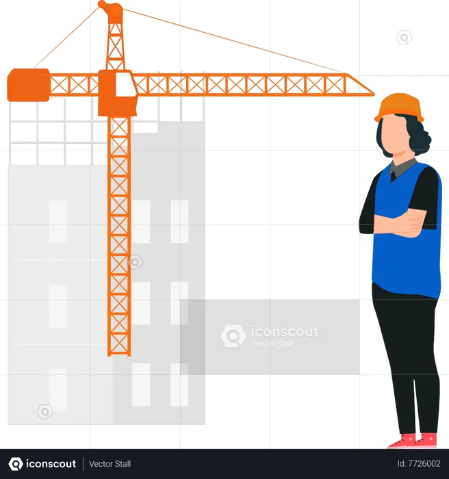 Young female worker standing at construction site  Illustration