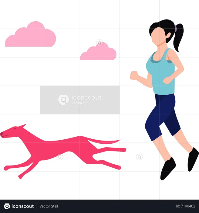 Young fitness girl running with her pet  Illustration