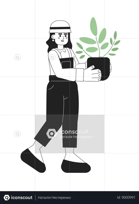 Young gardener with houseplant  Illustration