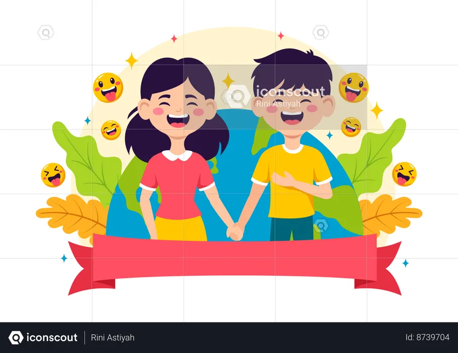 Young girl and boy laughing  Illustration