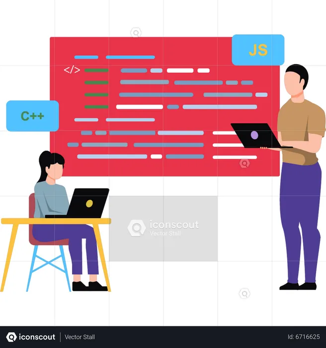 Young girl and man doing web development  Illustration