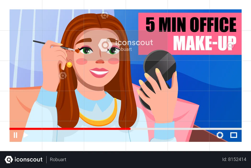 Young girl beauty blogger character showing and teaching how to do makeup  Illustration