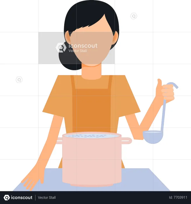 Young girl boiling water  Illustration