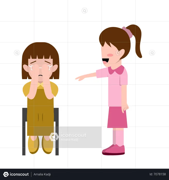 Young Girl Bullying Another Girl  Illustration