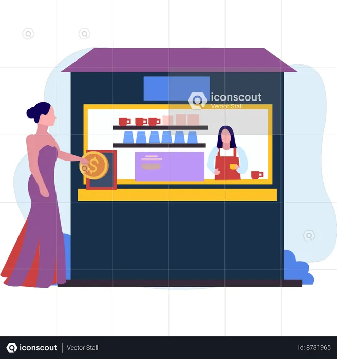 Young girl buying coffee  Illustration