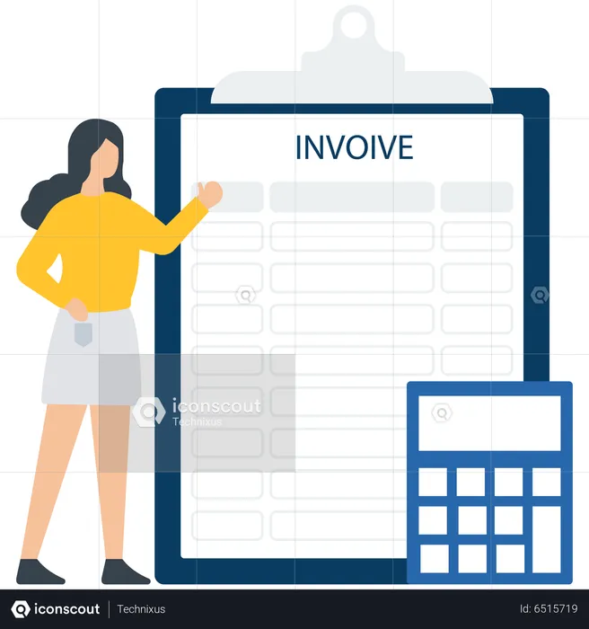 Young Girl Calculate Invoice  Illustration