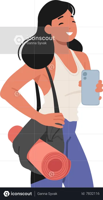 Young Girl Capturing Gym Workout With Selfie  Illustration