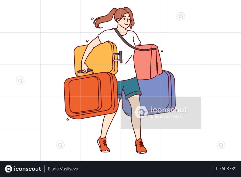 Young girl carrying luggage  Illustration