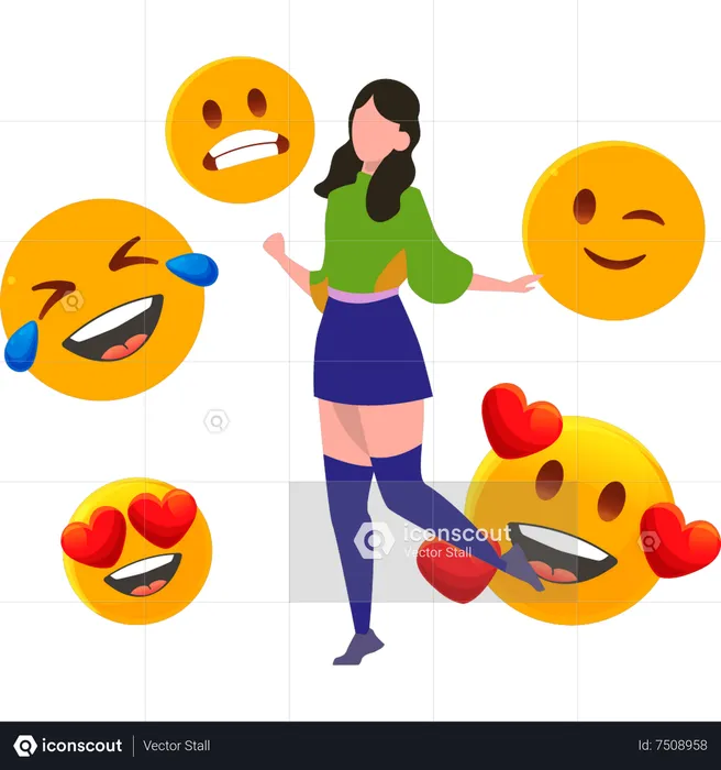 Young girl celebrating Emoji Day  Illustration