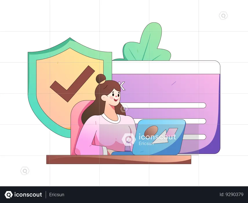 Young girl checking system security  Illustration