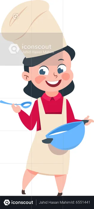 Young girl chef making food  Illustration