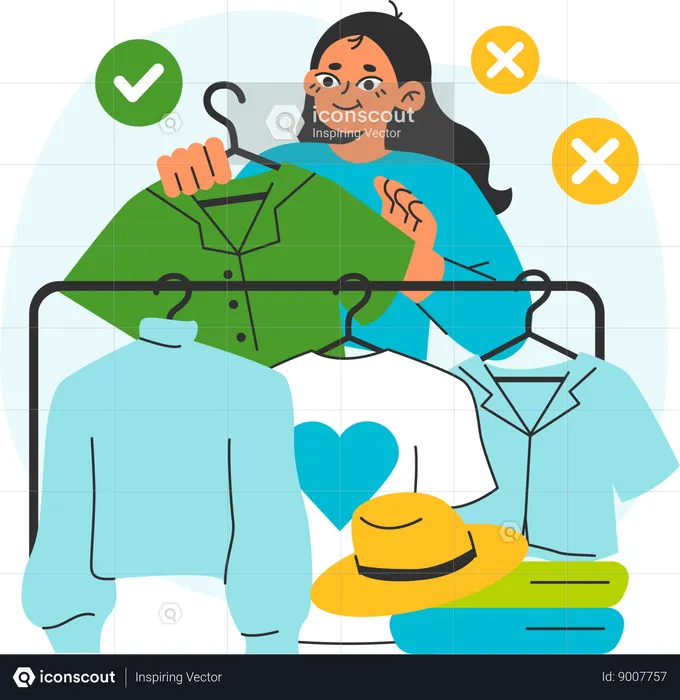 Young girl choosing clothes  Illustration