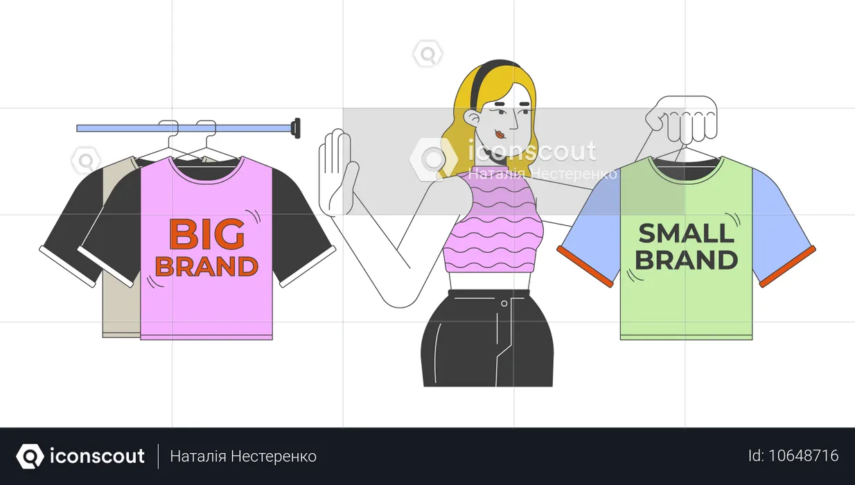 Young girl Choosing small brand clothes  Illustration