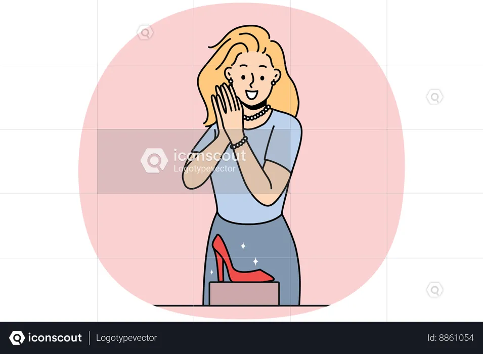 Young girl clapping and watching high heels  Illustration