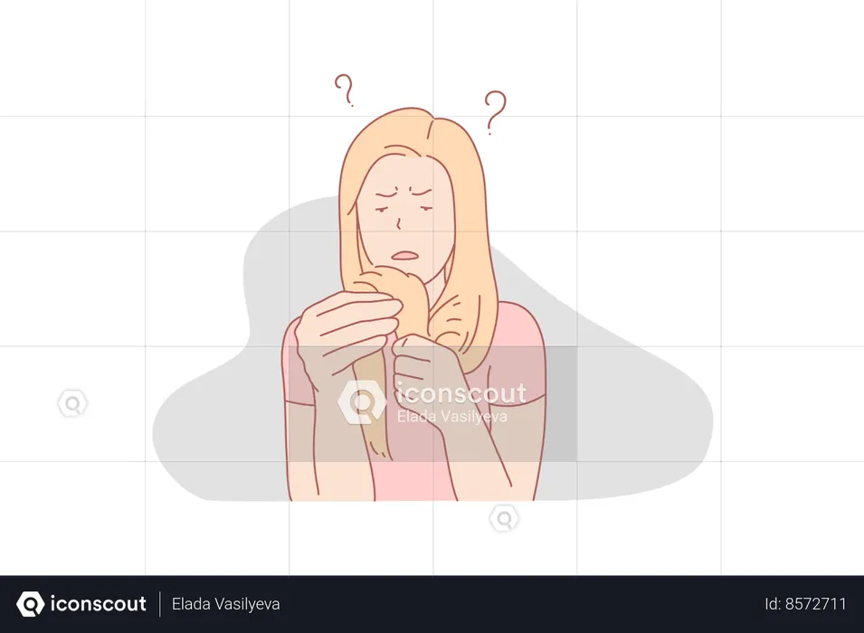 Young girl confused about poor hair condition  Illustration