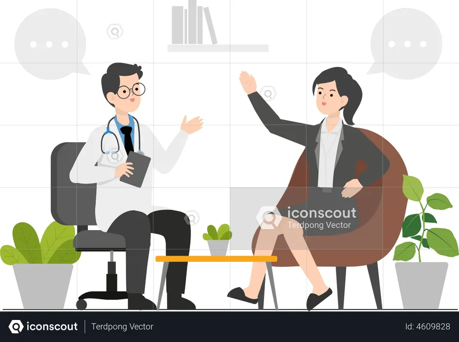Young girl consulting with psychiatrist  Illustration