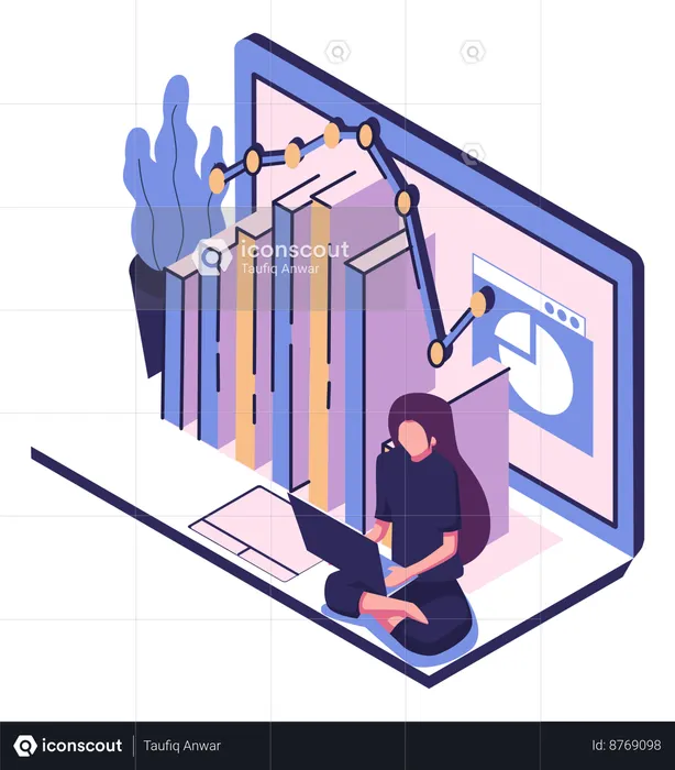 Young girl doing analytics and data analysis  Illustration