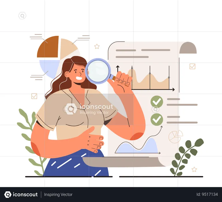 Young girl doing business research  Illustration