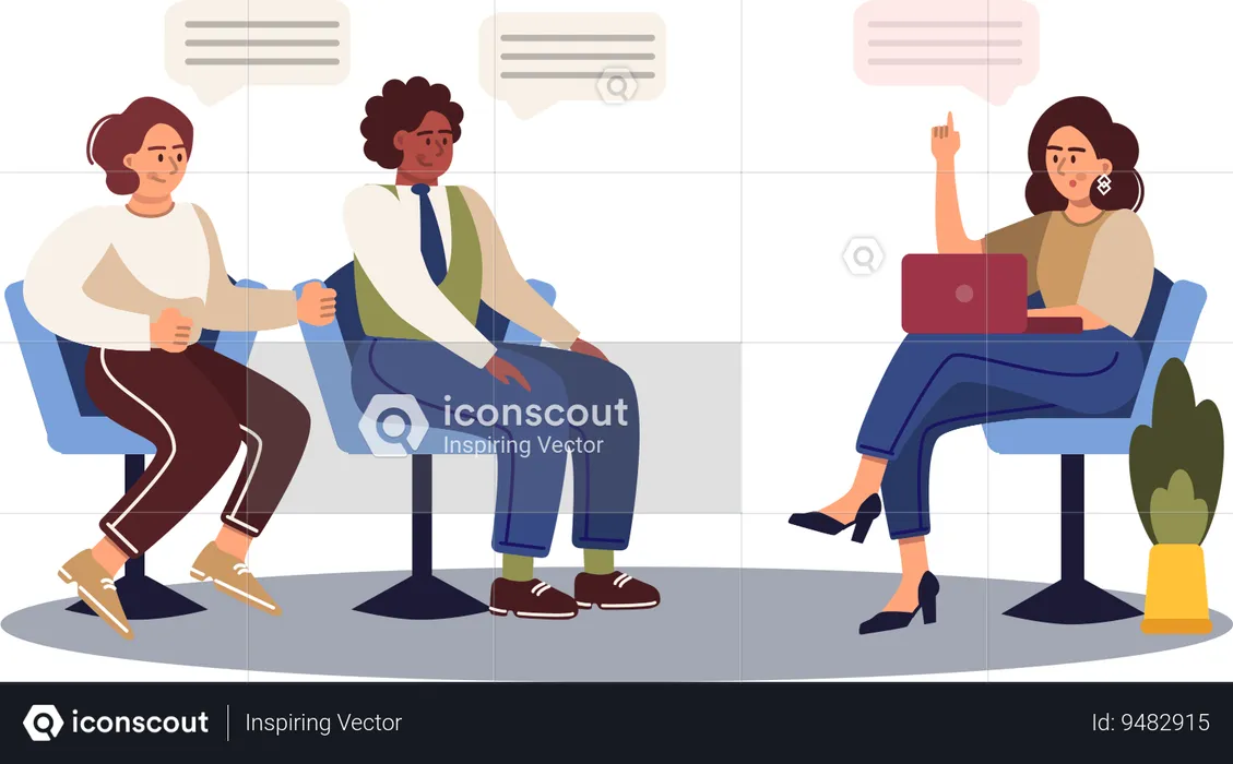 Young girl doing business talk with business team  Illustration