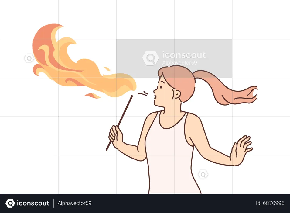 Young girl doing fire breathing  Illustration