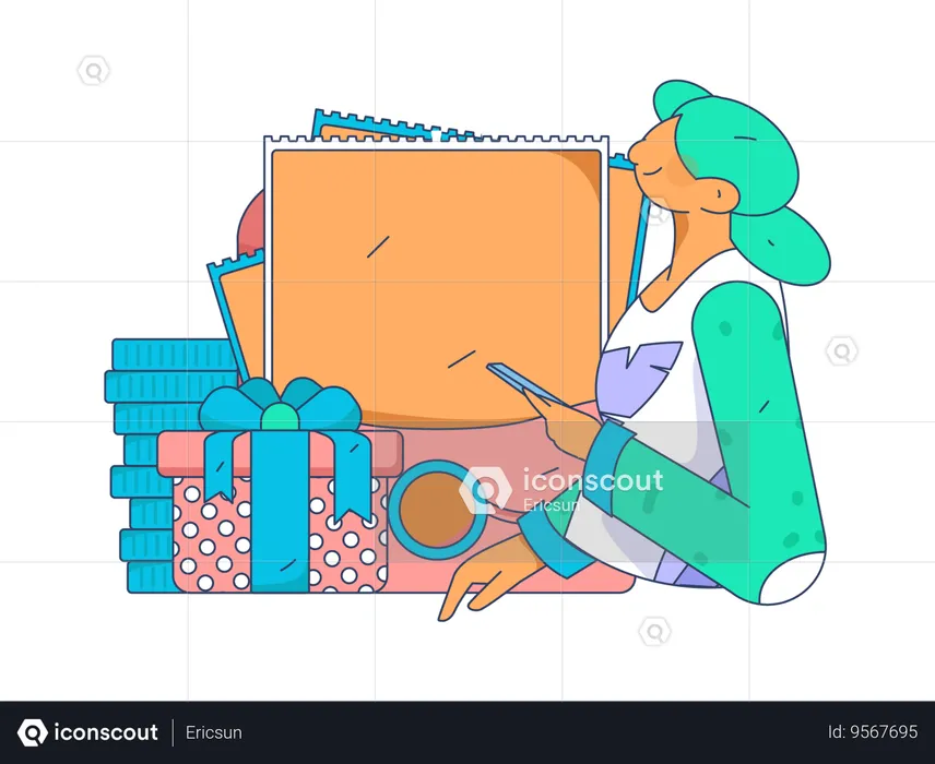 Young girl doing mobile payment for shopping  Illustration