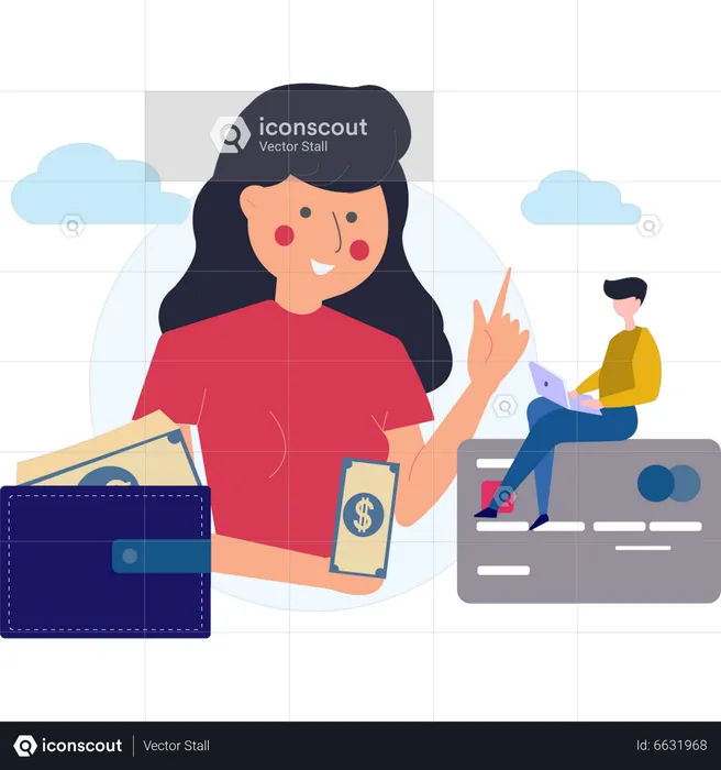 Young girl  doing online banking  Illustration