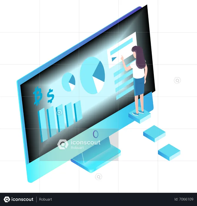 Young girl doing online financial research  Illustration