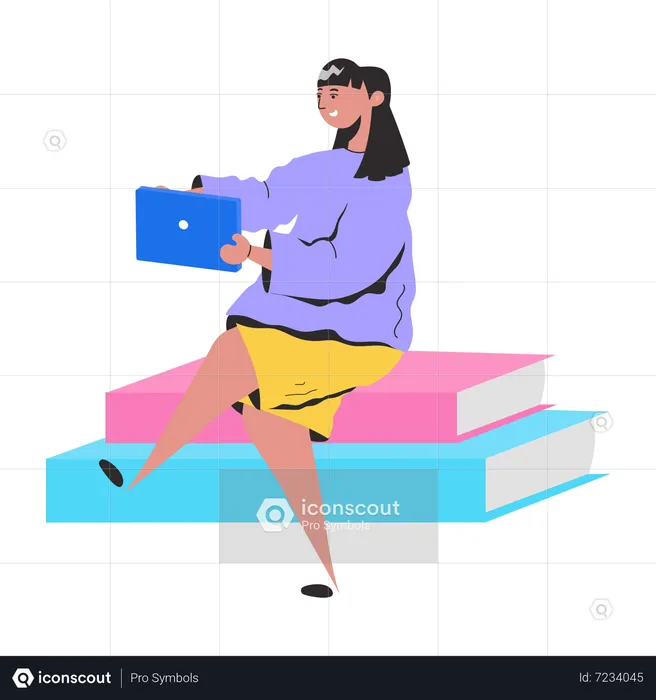 Young girl doing Online Study  Illustration