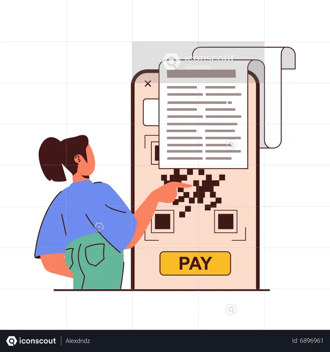 Young girl doing qr payment  Illustration