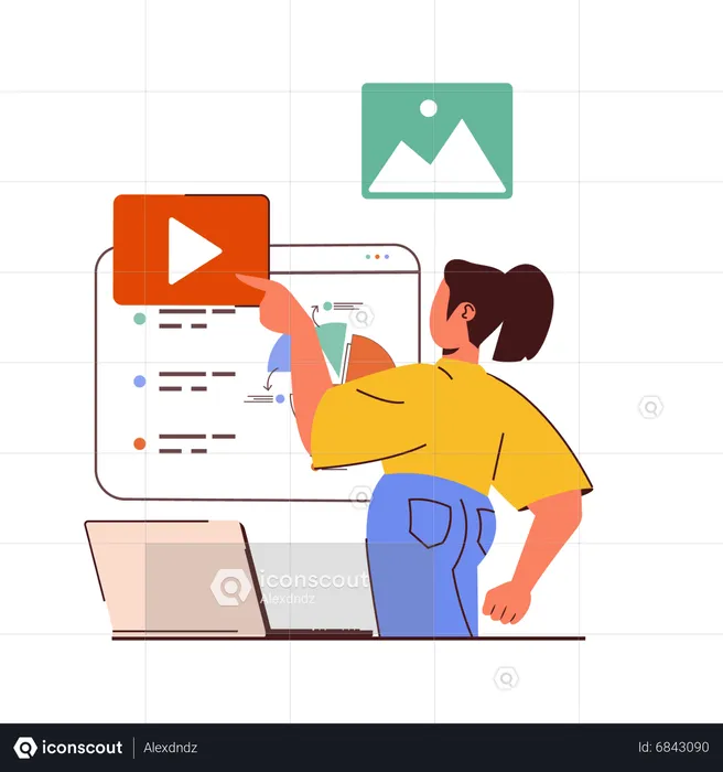 Young girl doing video marketing analysis  Illustration