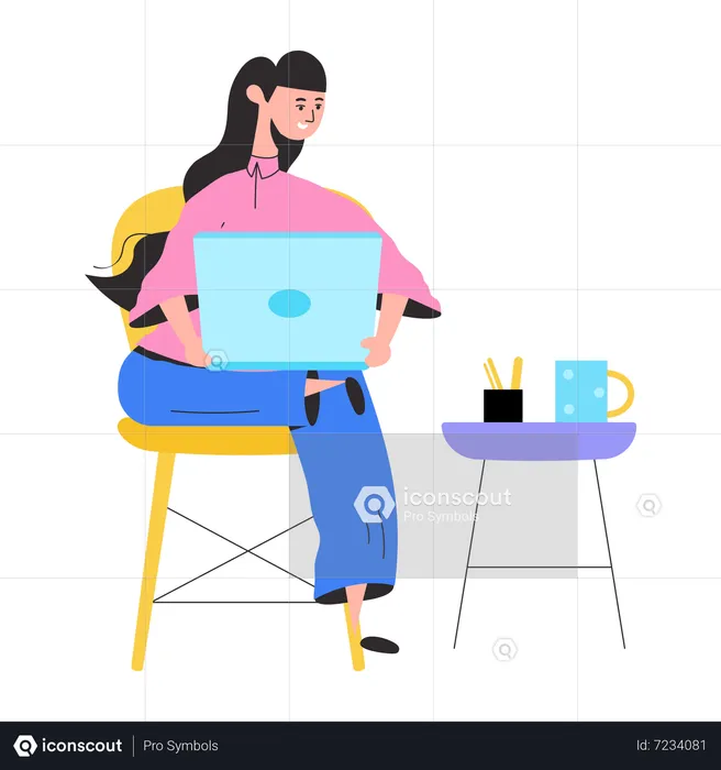 Young girl doing working on laptop  Illustration