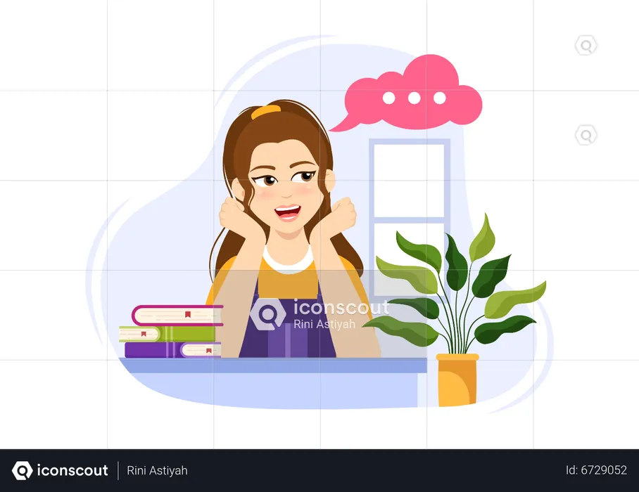 Young girl dreaming at workplace  Illustration