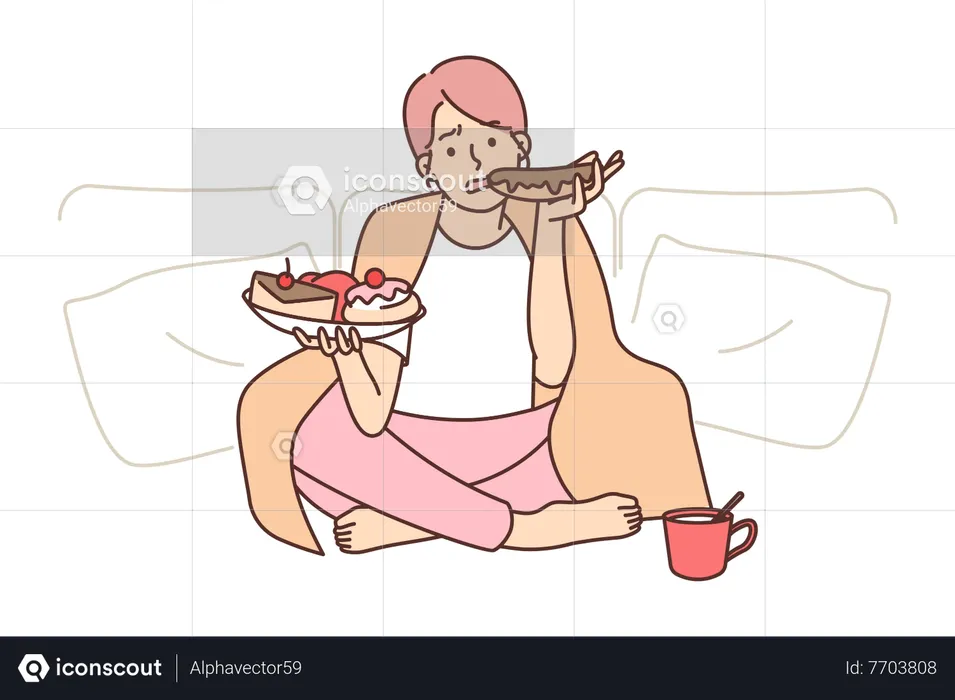 Young girl eating dessert food  Illustration