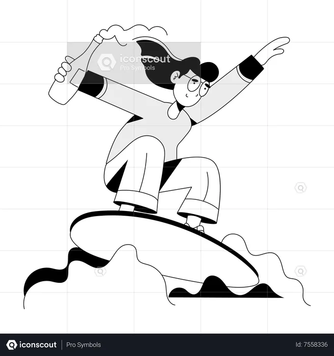 Young girl enjoying water surfing with drinking  Illustration
